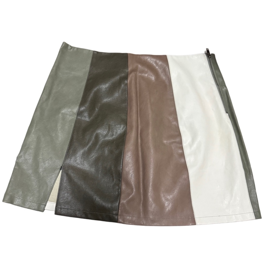 Colorblock Leather Mini Skirt